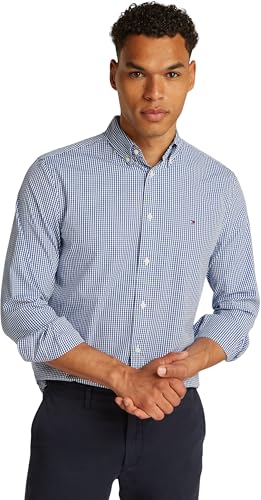 Tommy Hilfiger Men's Flex Poplin Gingham Regular Fit Shirt, Multicolored (Wedge Blue / Optic White), on sale